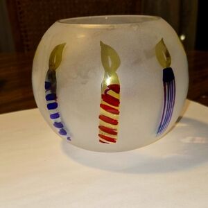 Used Handcrafted Glass Bowl with Colorful Accents
